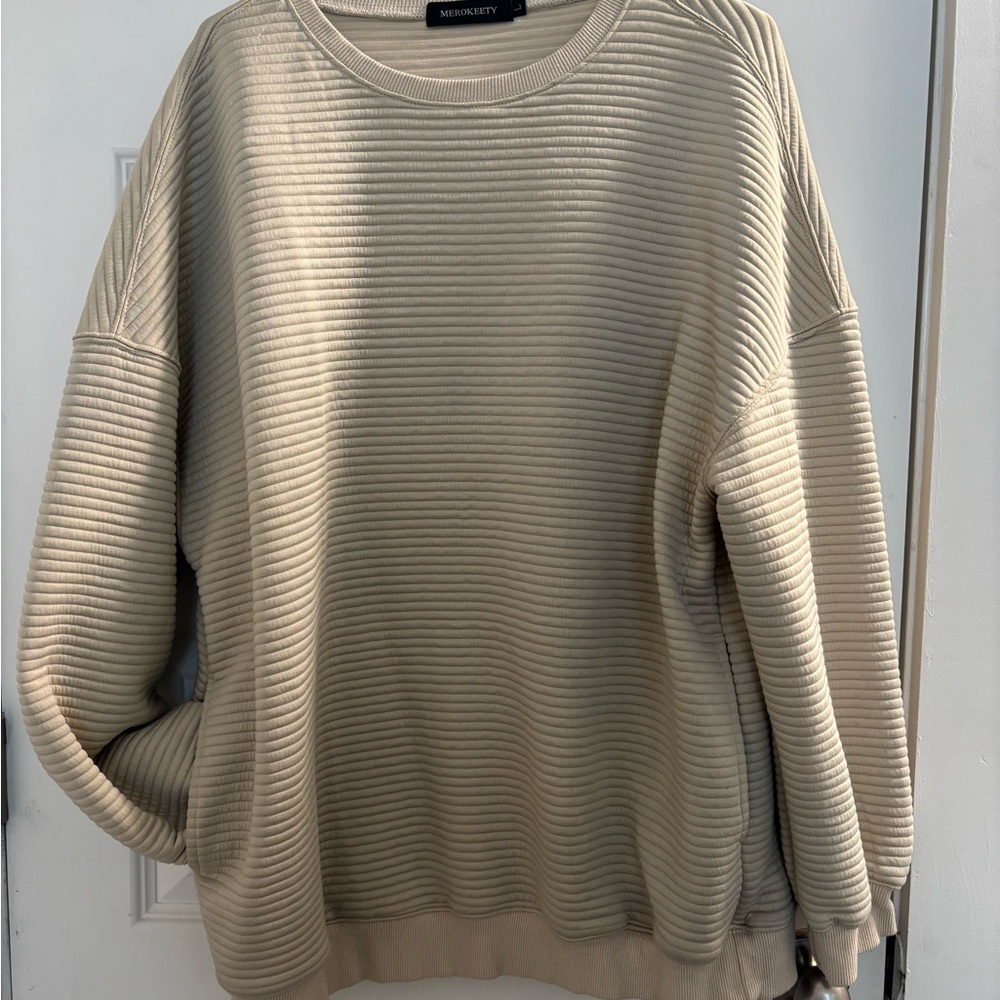 Beige Ribbed Sweatshirt